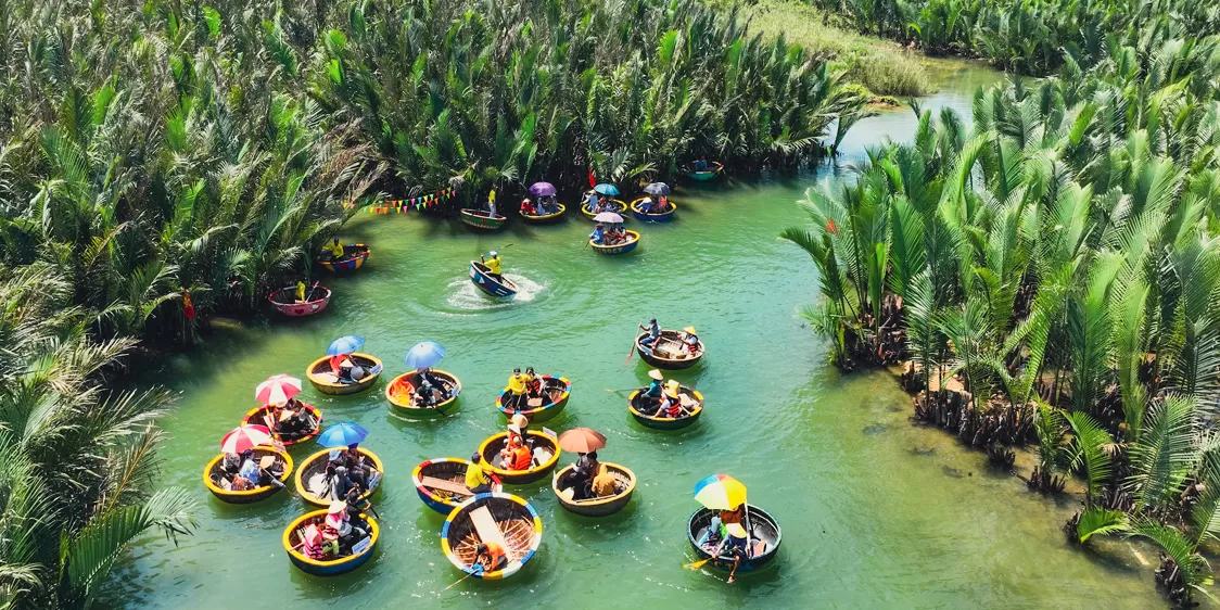 LINH UNG PAGODA - MARBLE MOUNTAIN - BAY MAU COCONUT JUNGLE - HOI AN ANCIENT TOWN WITH BOAT & RELEASE FLOWER LANTERN